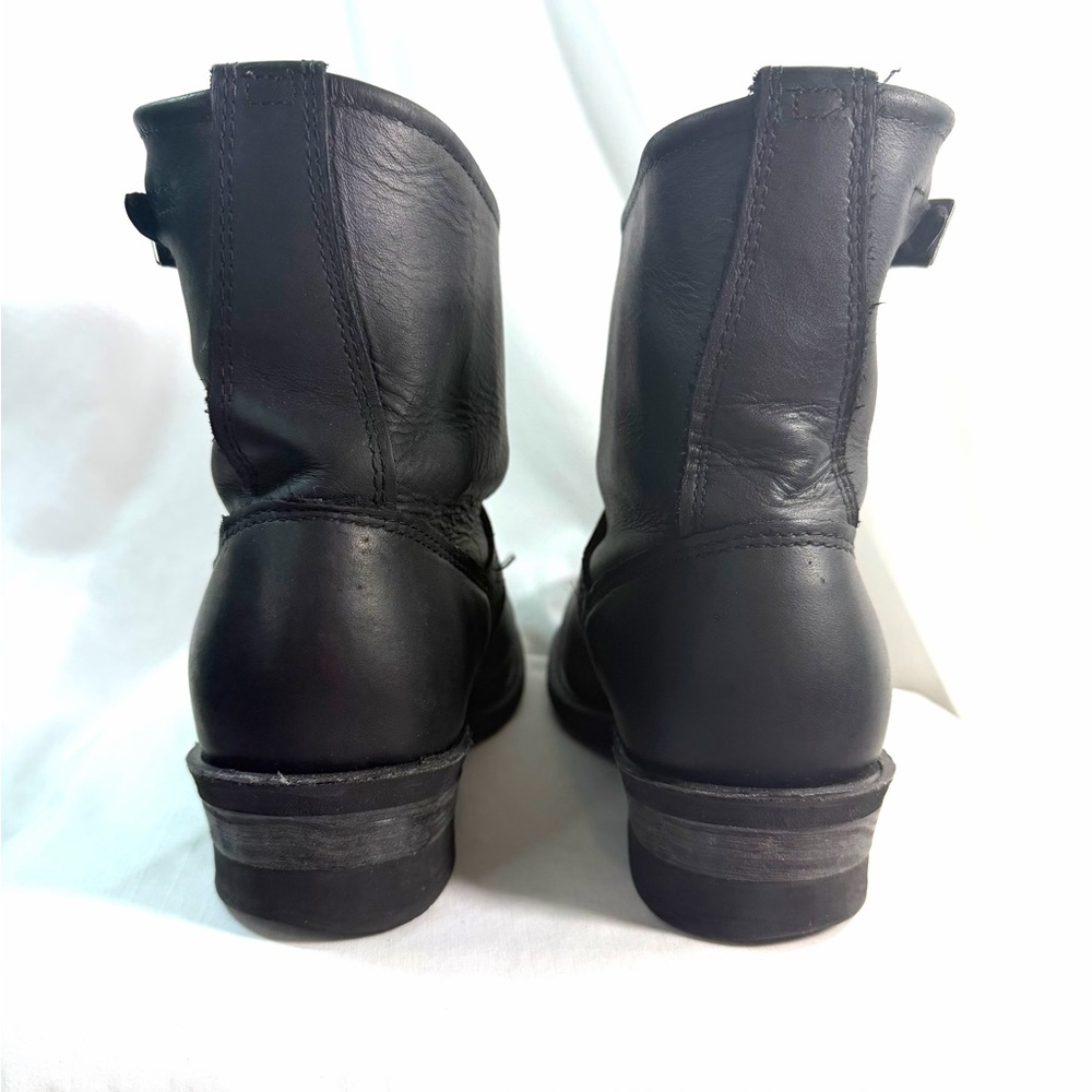 Women's 8.5 M FRYE 701 Leather Engineer Short Boots Black Moto Biker Buckle - Picture 8 of 13